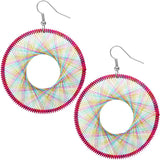 Pink Multicolor Round Woven Earrings