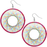 Pink Multicolor Round Woven Earrings