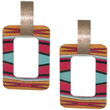 Pink Multicolor Tribal Pattern Rectangle Wooden Earrings