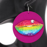 Pink Multicolor Big Lip Wooden Earrings