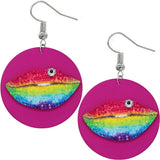 Pink Multicolor Big Lip Wooden Earrings