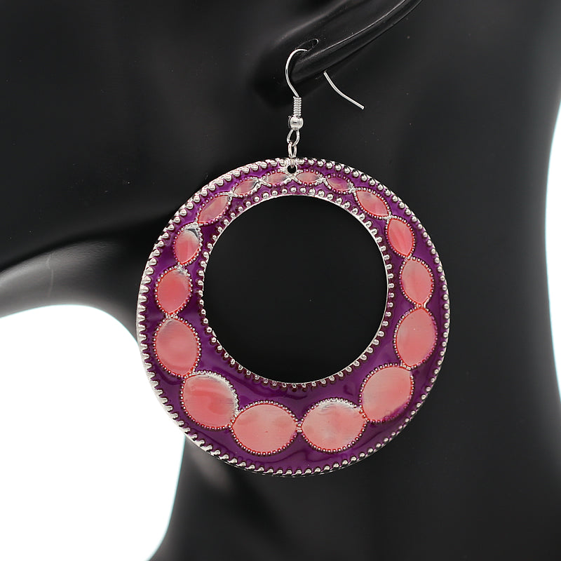 Pink Glossy Open Circle Thin Metal Earrings