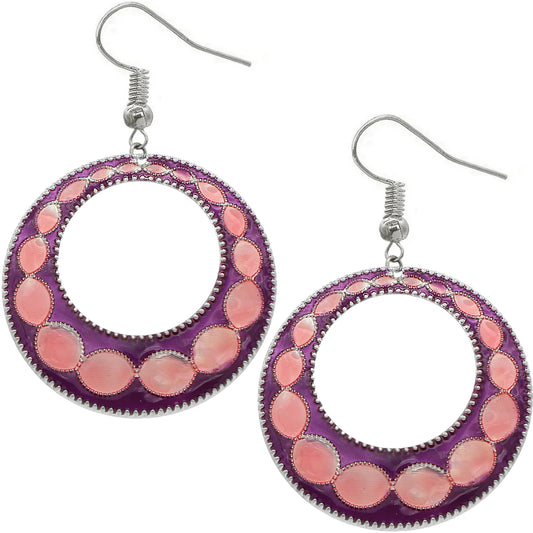 Pink Glossy Open Circle Thin Metal Earrings