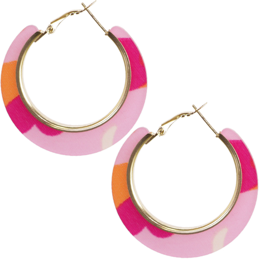 Pink Orange Acrylic Camo Mini Hoop Earrings