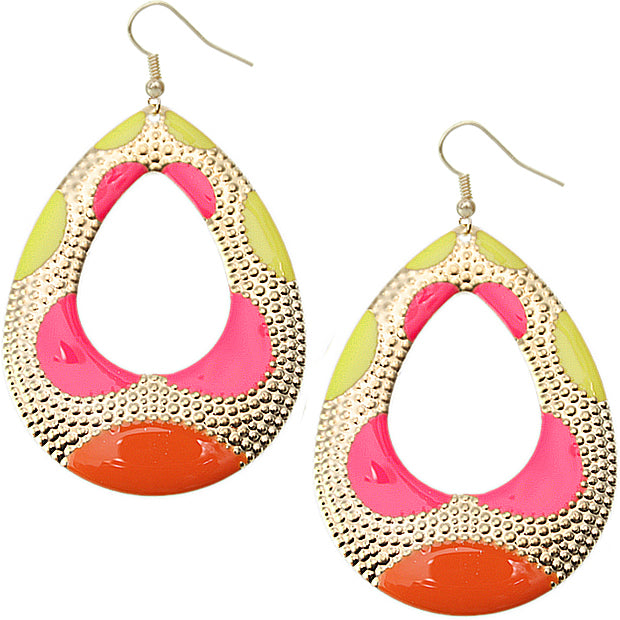 Pink Orange Color Block Teardrop Earrings
