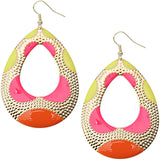 Pink Orange Color Block Teardrop Earrings