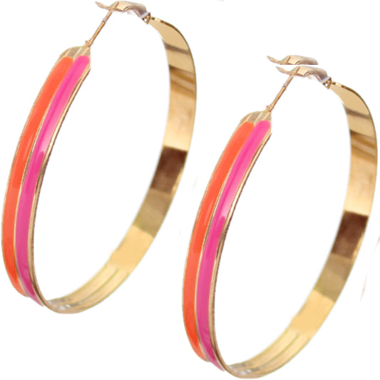 Pink Orange Round Hoop Earrings