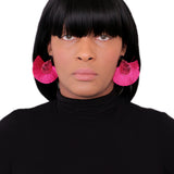 Pink Oval Fan Tassel Earrings