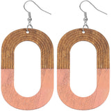 Pink Oval Wooden Dangle Earrings