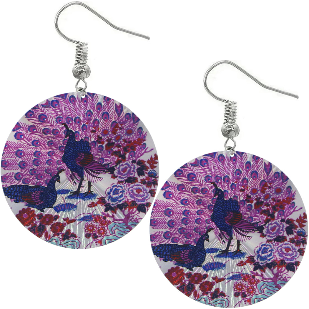 Pink Indian Peafowl Peacock Thin Earrings