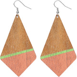 Pink Wooden Geometric Pentagon Dangle Earrings