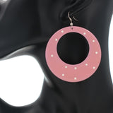 Pink White Round Polka Dot Dangle Earrings