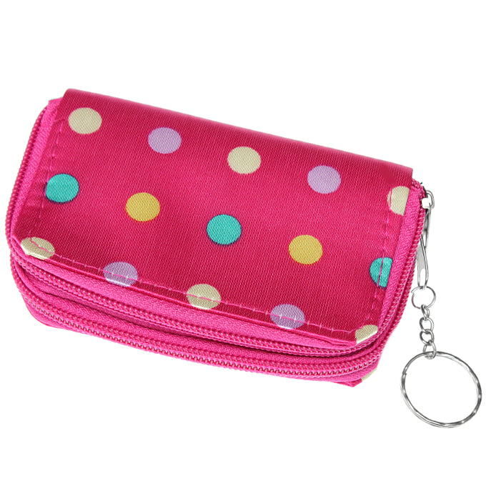 Pink Polka Dot Double Pocket Key Chain Wallet