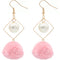 Light Pink Pom Pom Rhombus Shaped Dangle Earrings