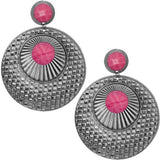 Pink Large Beaded Thin Disc Earrings