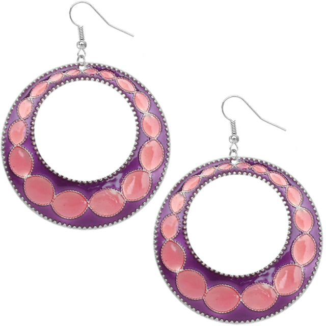 Pink Purple Open Circle Disc Earrings