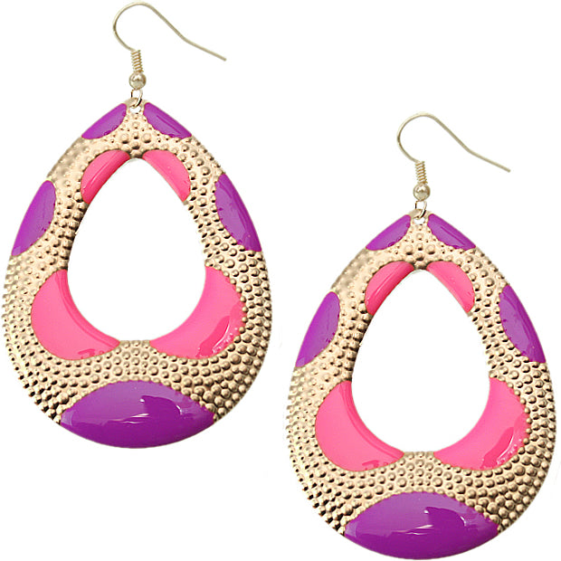 Pink Purple Color Block Teardrop Earrings