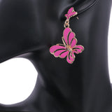 Pink Butterfly Rhinestone Dangle Earrings
