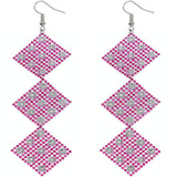 Pink Rhinestone Long Mesh Flat Earrings