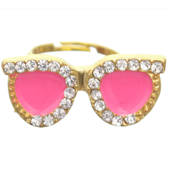 Pink Rhinestone Midi Sunglasses Adjustable Ring