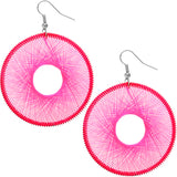 Pink Round Woven Earrings