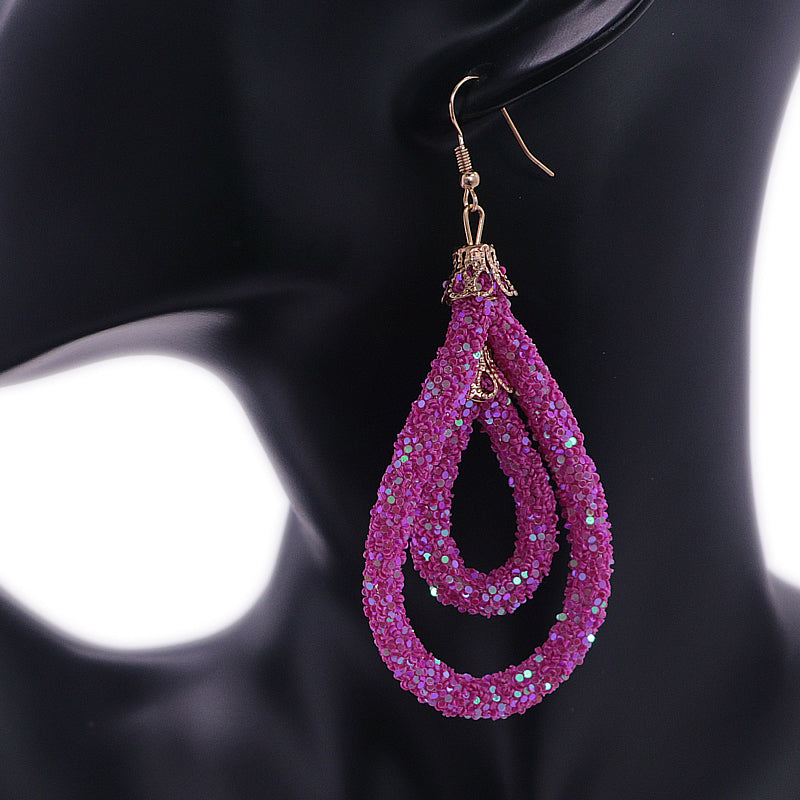 Pink Sequin Confetti Double Teardrop Hoop Earrings