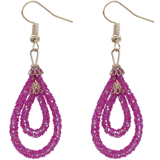 Pink Sequin Confetti Double Teardrop Hoop Earrings