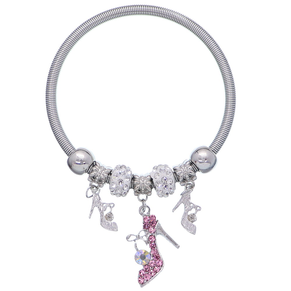 Pink Fireball High Heel Shoe Charm Stretch Bracelet