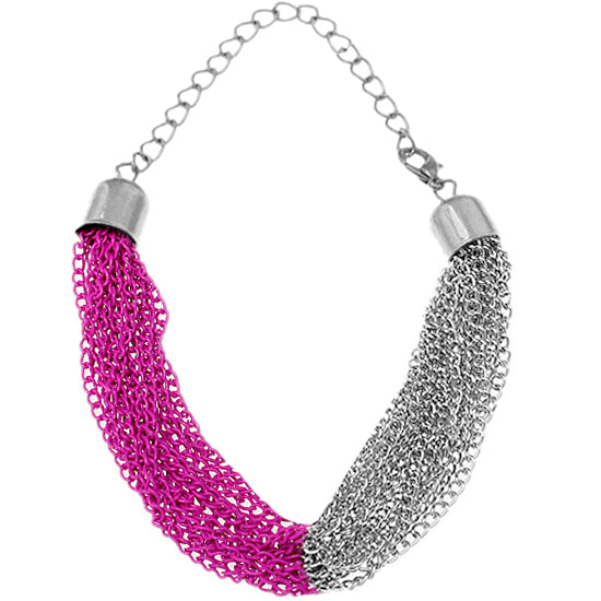 Pink Silver Multi Line Chain Bracelet