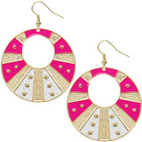 Pink Round Studded Glitter Earrings