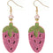 Pink Strawberry Beaded Pave Rhinestone Felt Earrings