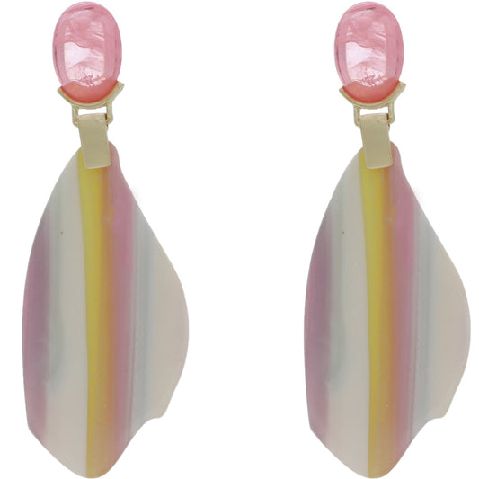 Pink Yellow Striped Lucite Earrings