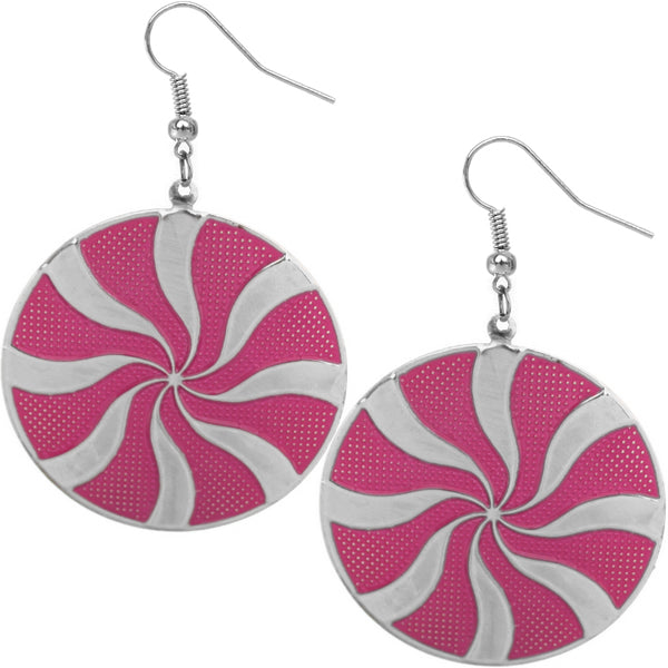 Pink Swirl Round Metal Earrings