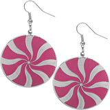 Pink Swirl Round Metal Earrings