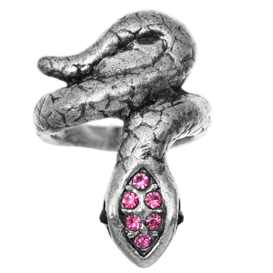 Pink Rhinestone Swirl Snake Ring