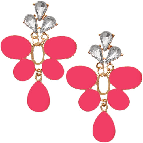 Pink Teardrop Rhinestone Elegant Post Earrings