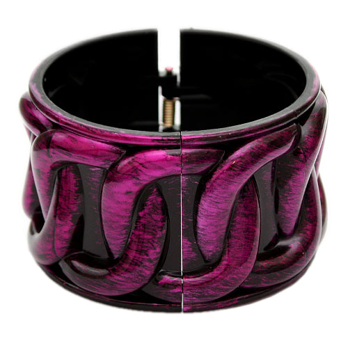 Pink Textured Chain Design Hinged Bracelet