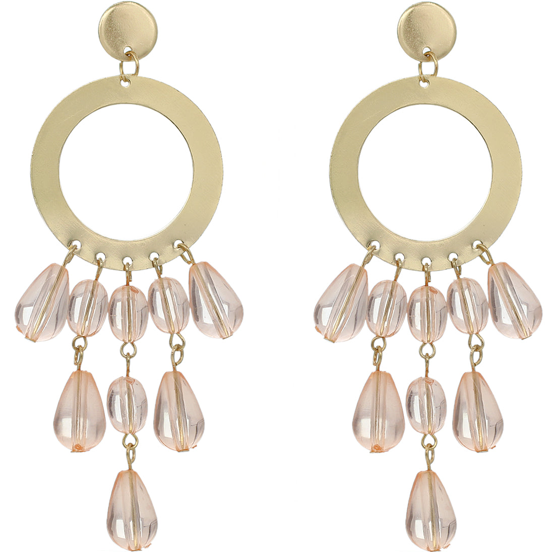Pink Transparent Beaded Hoop Dangle Earrings