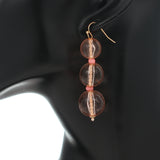 Pink Transparent Triple Ball Drop Earrings