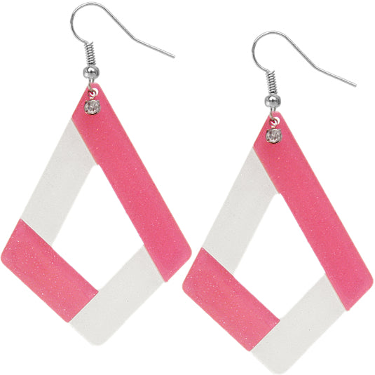 Pink Triangular Glitter Earrings