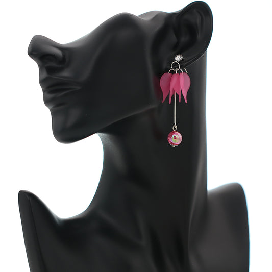 Pink Tulip Petal Dangle Earrings