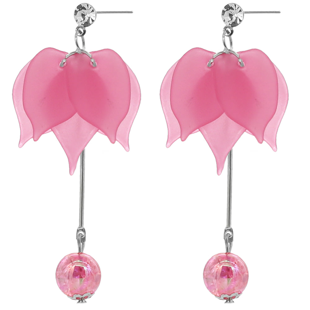 Pink Tulip Petal Dangle Earrings