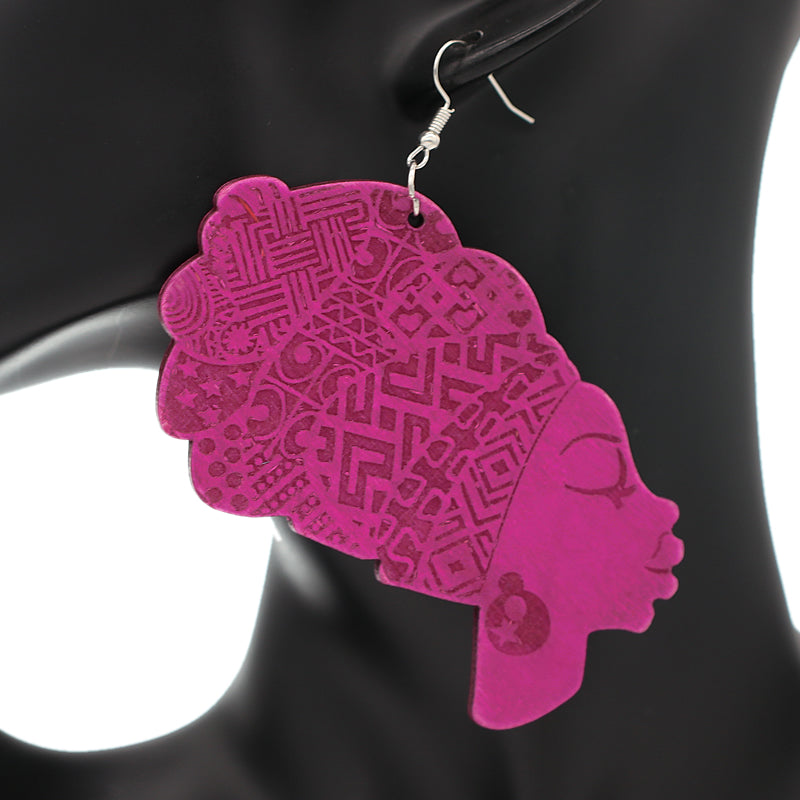 Pink Large Turban Head Wrap Wooden Earrings