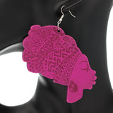 Pink Large Turban Head Wrap Wooden Earrings