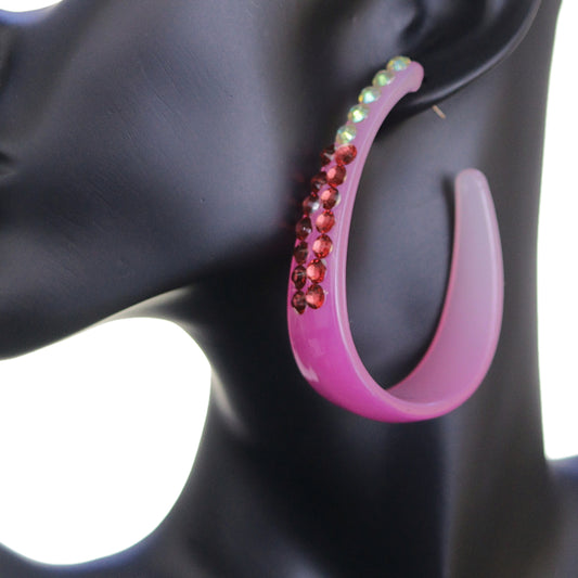 Pink Two Tone Rhinestone Hoop Earrings