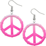 Pink Two Tone Large Peace Sign Metal Earrings