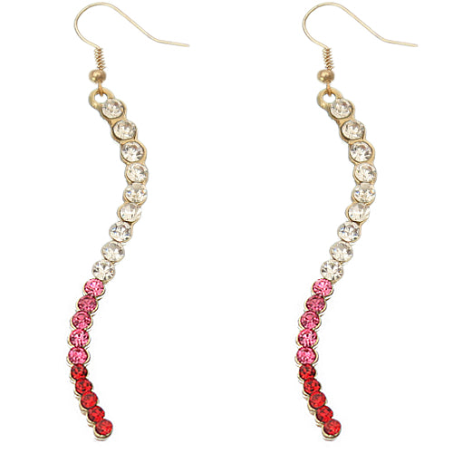 Pink Two Tone Ombre Rhinestone Curve Dangle Earrings