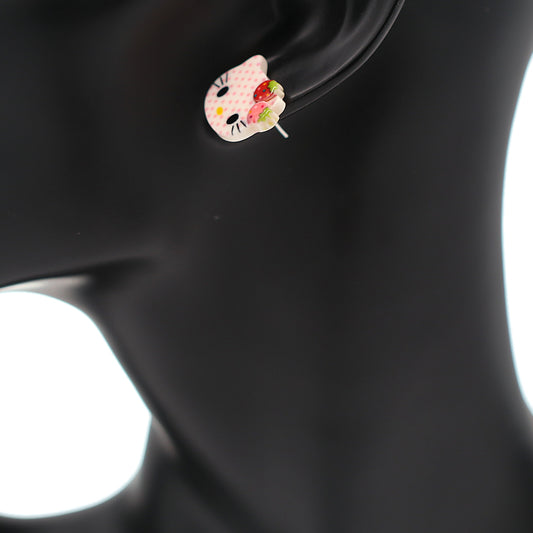 Pink White Hello Kitty Polka Dot Post Earrings