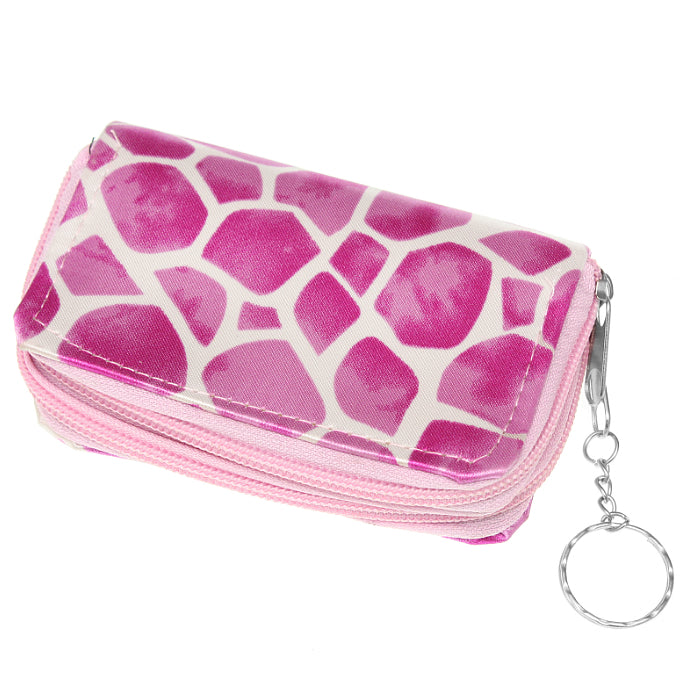 Pink White Giraffe Print Double Pocket Key Chain Wallet