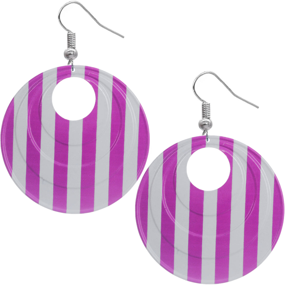 Pink White Striped Keyhole Dangle Earrings